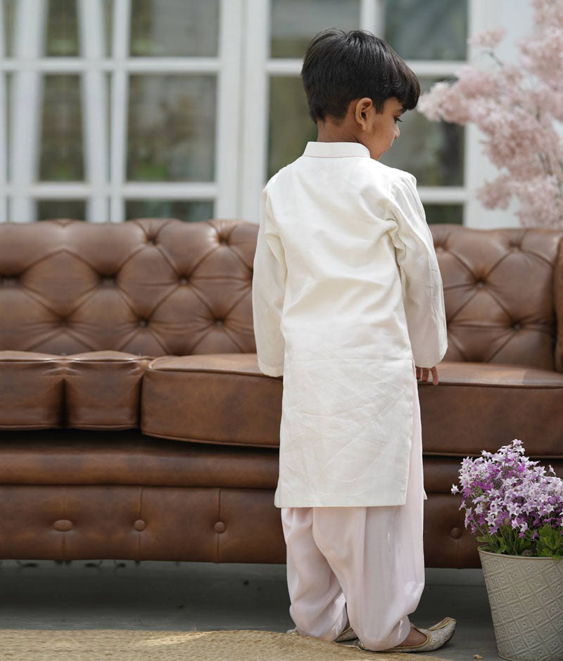Boy's Off White Kurta And Pink Salwar - Fayon Kids