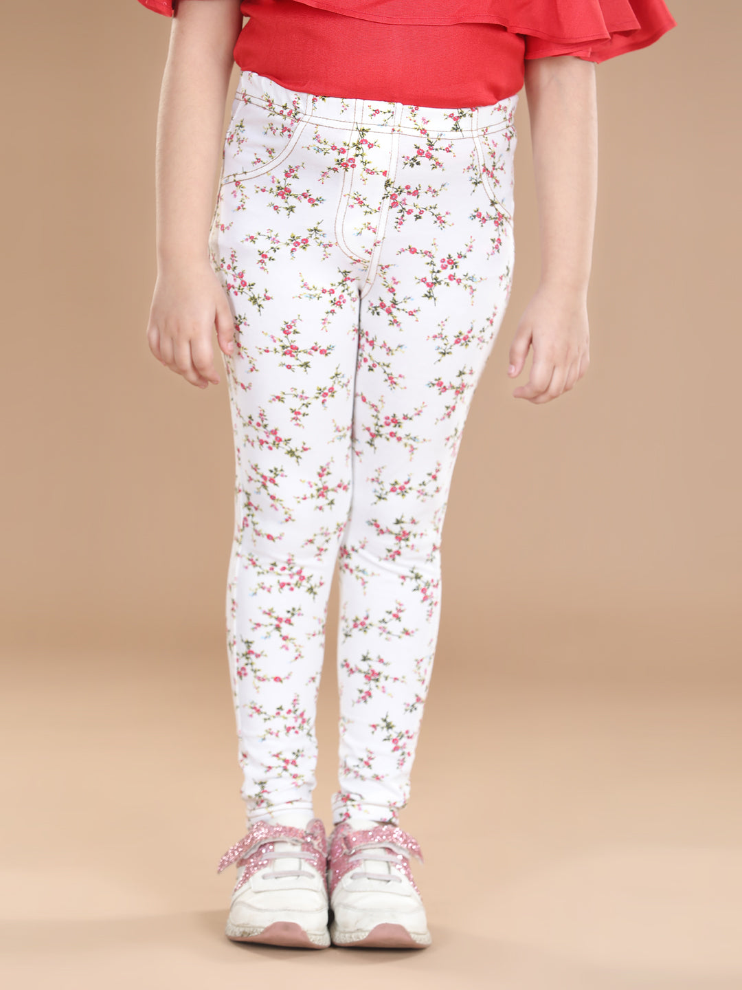 Girl's  Cotton Floral Printed Jegging - StyleStone Kid