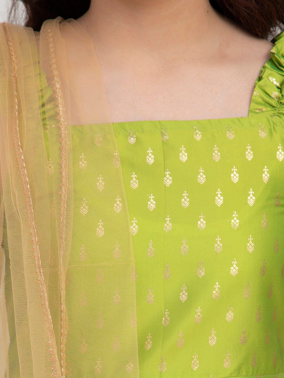 Girl's Green Ethnic Motifs Kurti with Dhoti Pants & With Dupatta - NOZ2TOZ KIDS