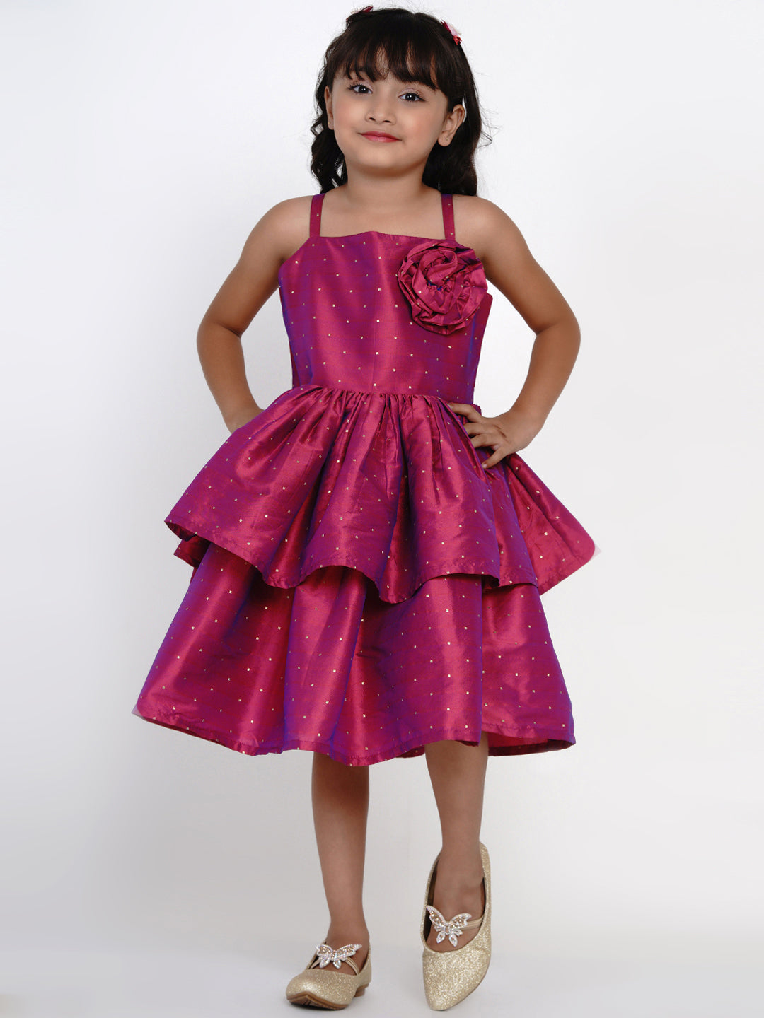 Girl's Fuchsia Jacquard Midi Dress - Bitiya By Bhama