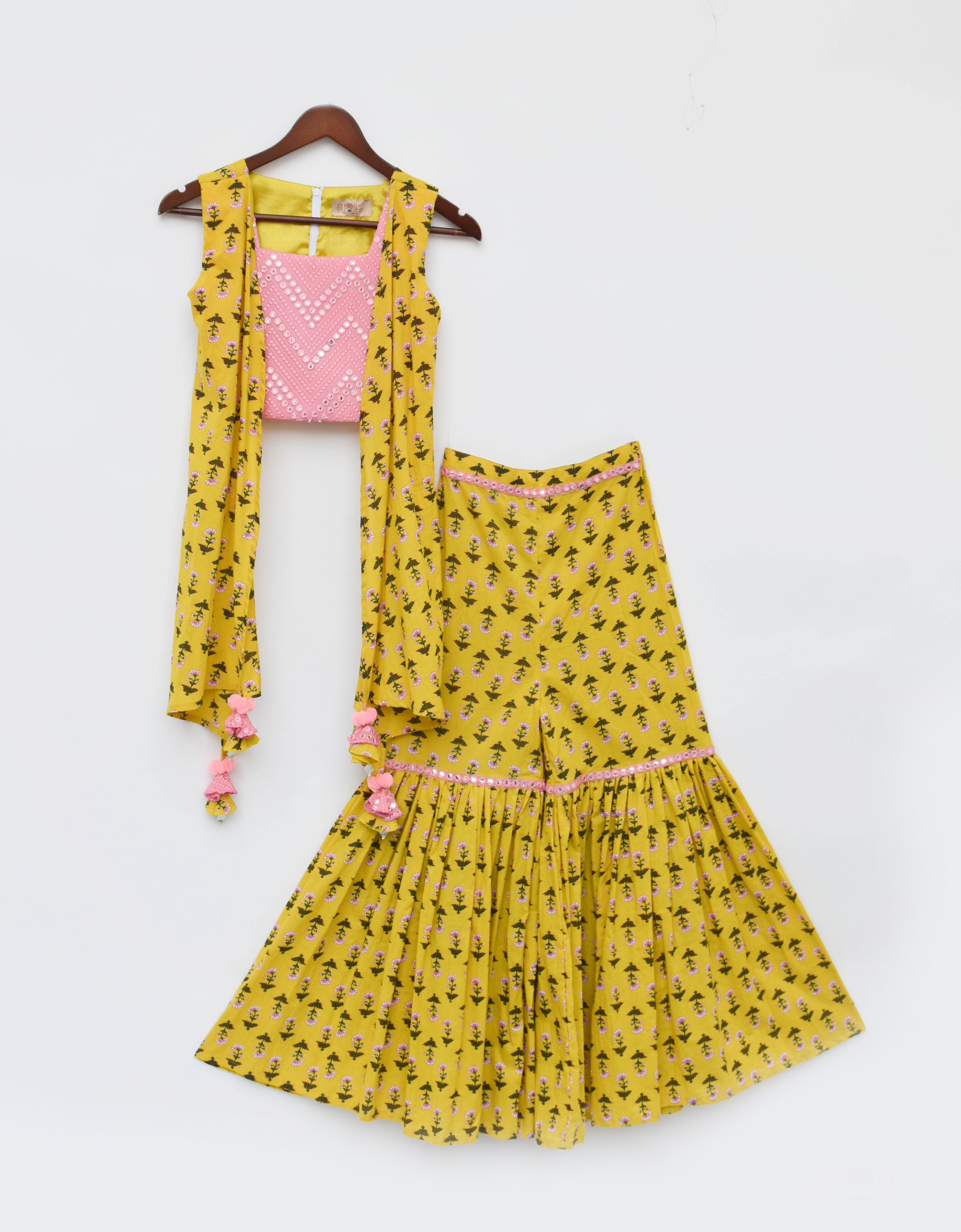 Girl's Yellow Print Top And Sharara Set - Fayon Kids