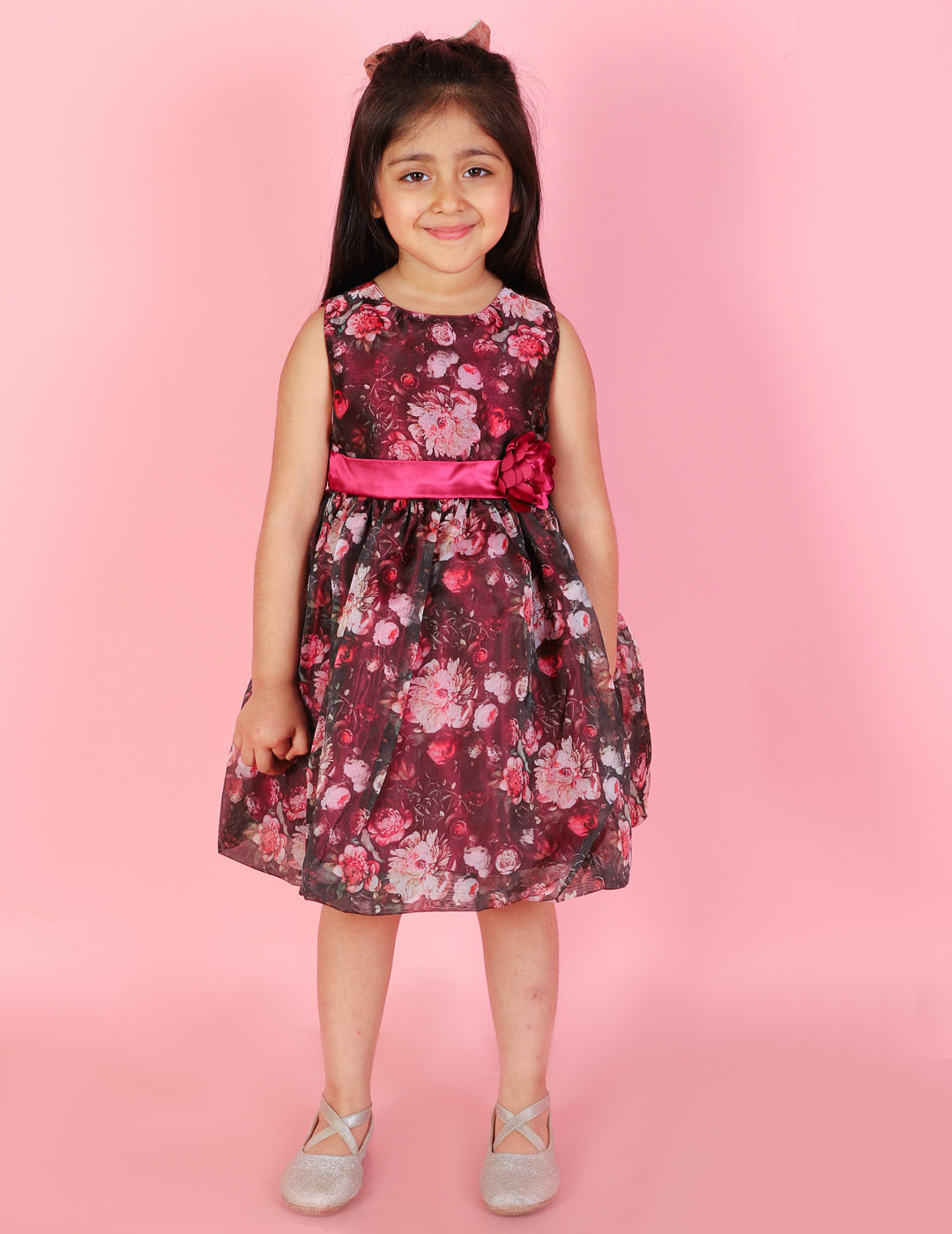 Girl's Stylish Floral Print Ballon Dress-Black - Lil Peacock