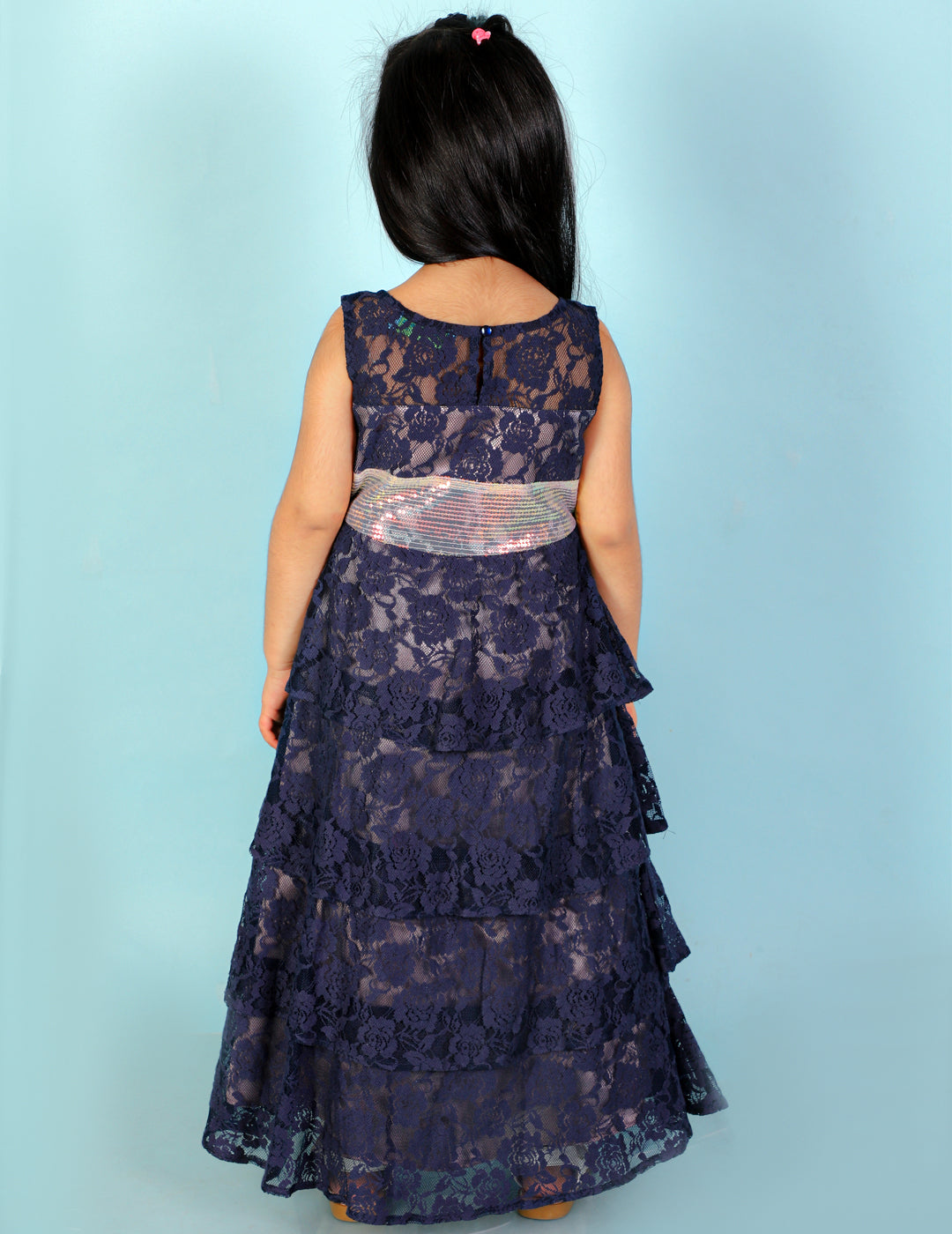 Girl's Stylish Layered Gown-Navy Blue - Lil Peacock