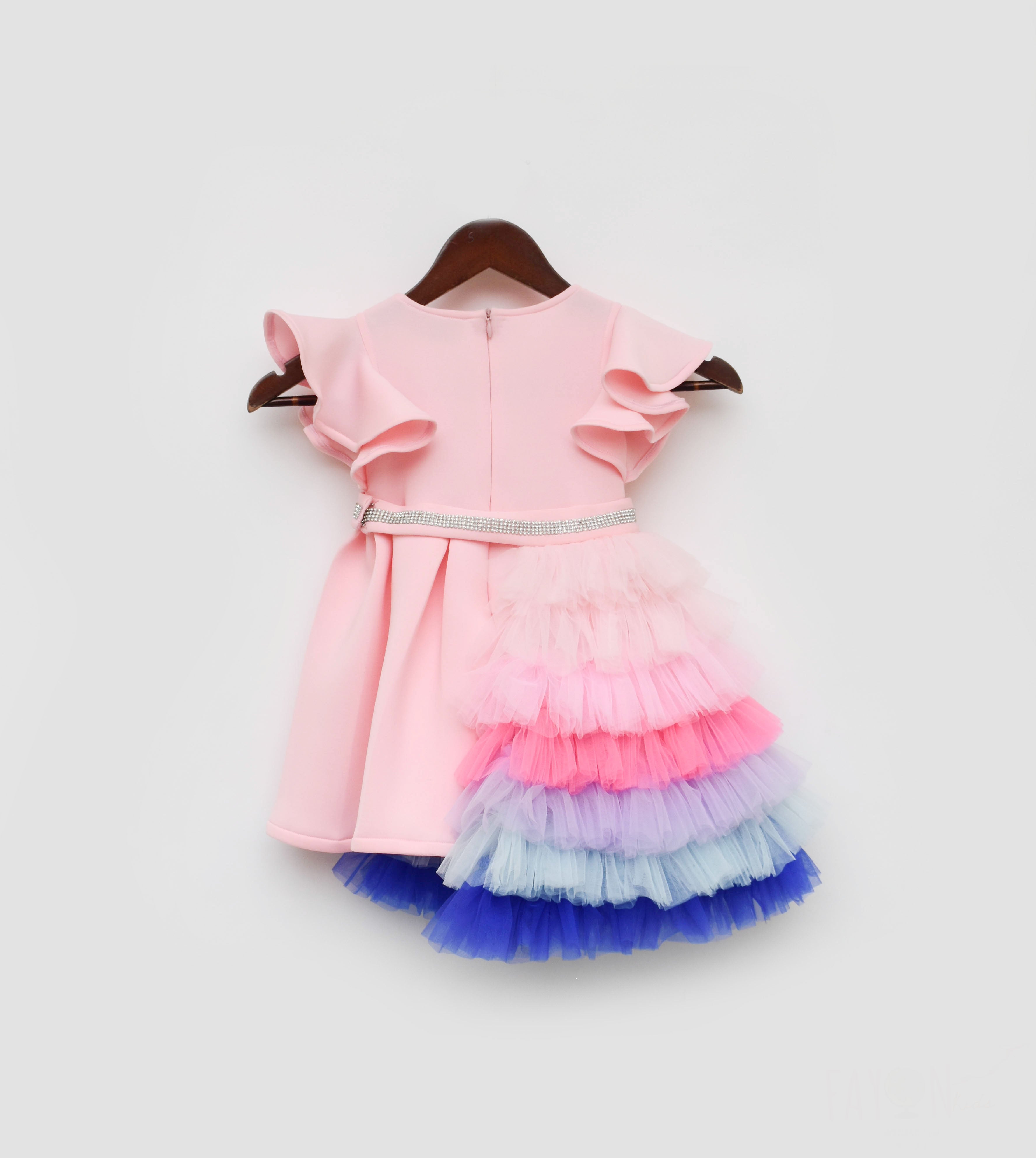 Girl's Pink Lycra Dress And Net Frills Trail - Fayon Kids