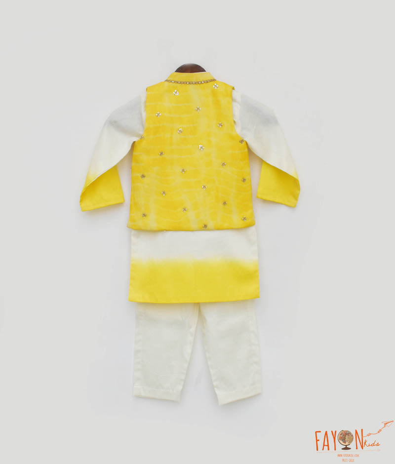 Boy's Yellow Organza Jacket With Kurta And Pant - Fayon Kids