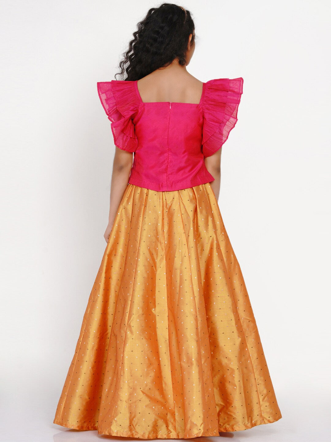 Girl's Pink & Orange Thread Work Ready to Wear Lehenga & Blouse - NOZ2TOZ KIDS