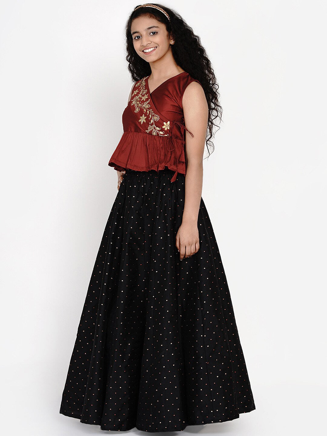 Girl's White & Red Printed Ready To Wear Lehenga & Ready To Wear Choli - NOZ2TOZ KIDS