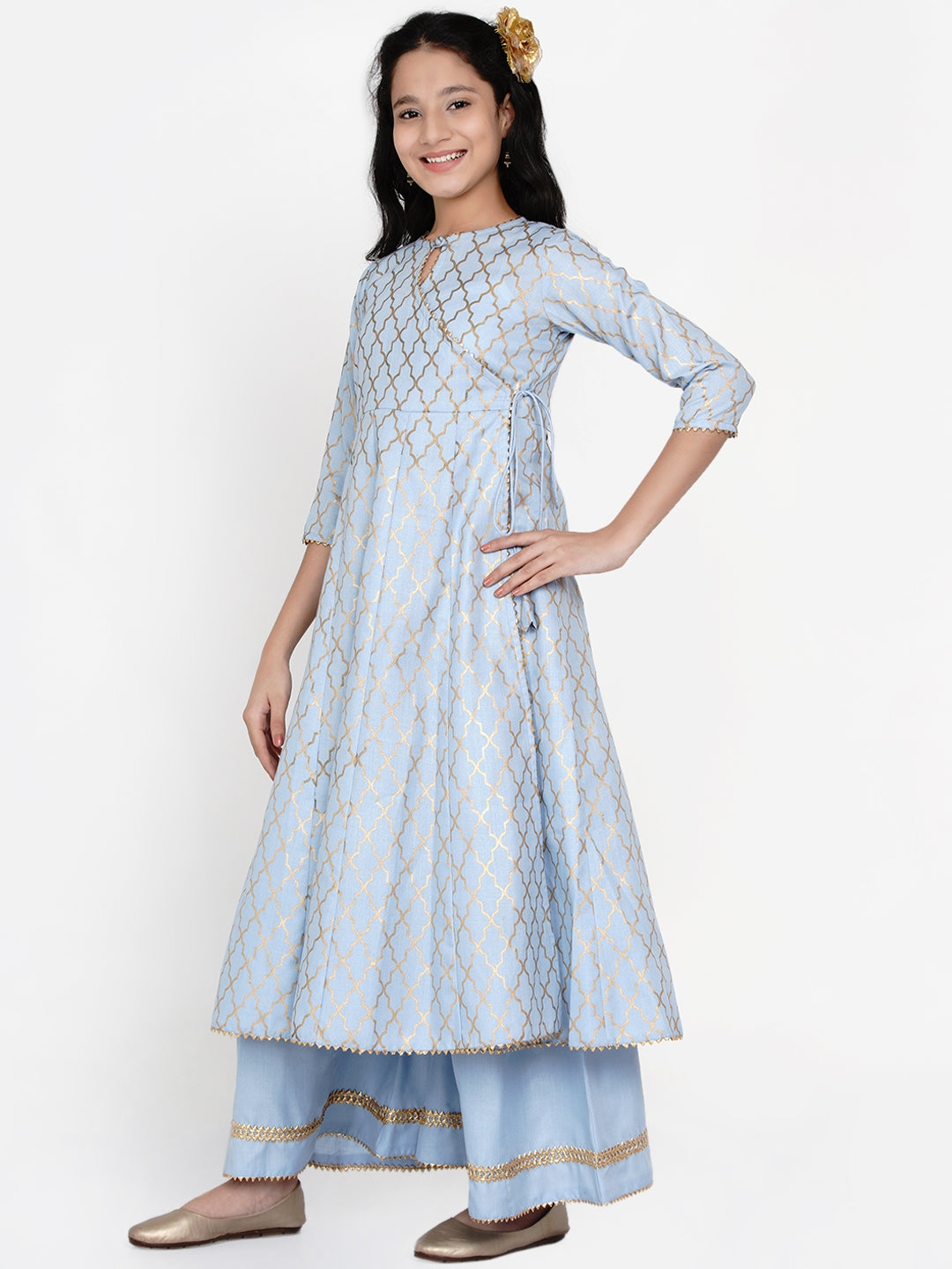 Girl's Blue Printed Regular Kurta with Palazzos - NOZ2TOZ KIDS