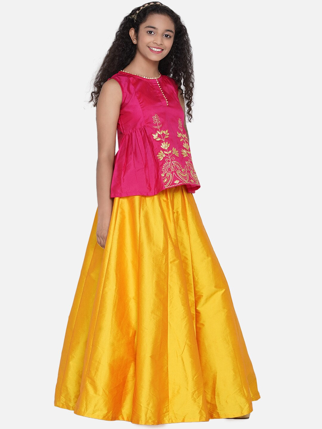 Girl's Pink & Magenta Pink Embroidered Ready to Wear Lehenga Choli - NOZ2TOZ KIDS