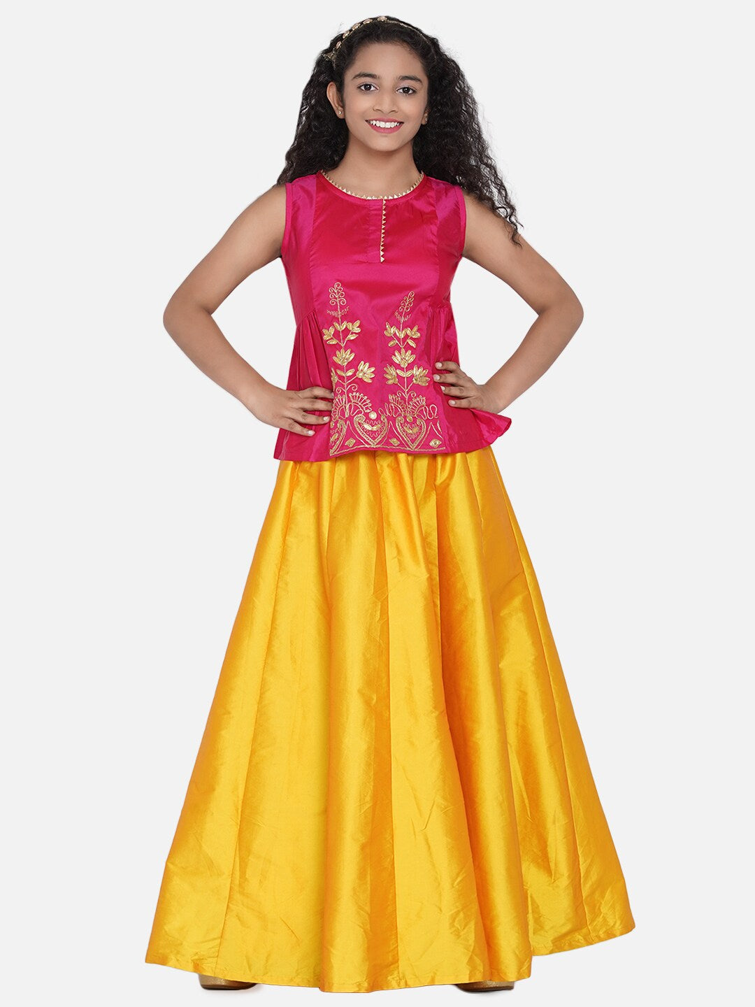 Girl's Pink & Magenta Pink Embroidered Ready to Wear Lehenga Choli - NOZ2TOZ KIDS