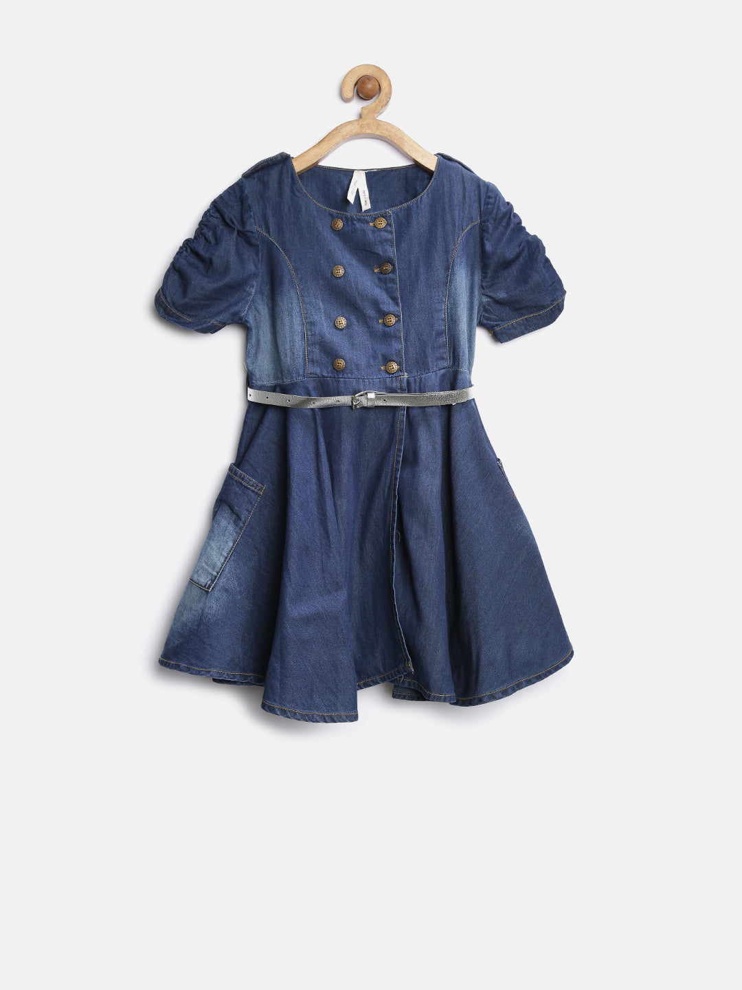 Girl's Denim Cinderella Dress With Belt - Stylestone Kid