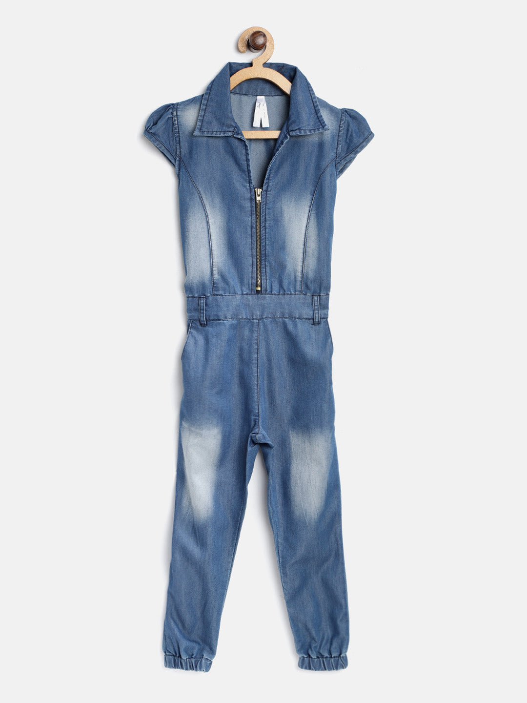 Gilr's Denim Ice Blue Wash Jumpsuit - StyleStone Kid