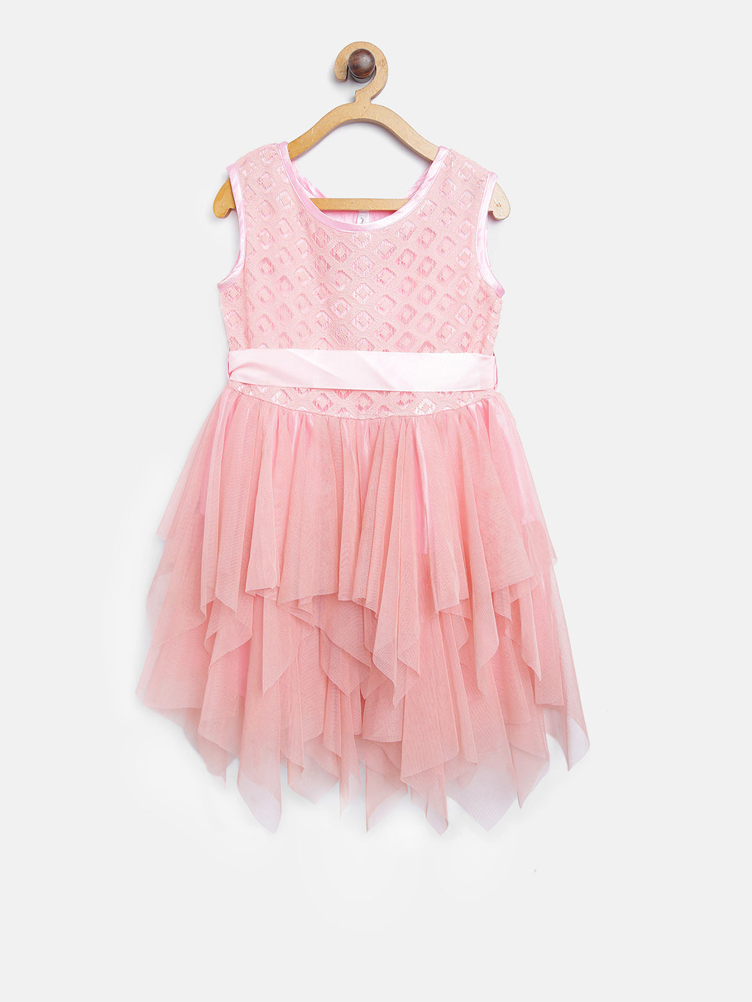 Gilr's Pink Satin Stripe Party Dress With Belt - StyleStone Kid