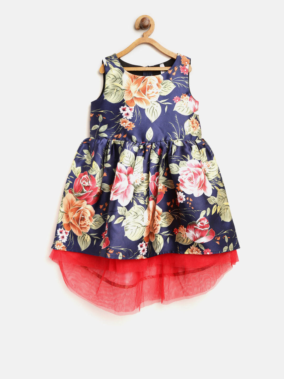 Gilr's Floral Hi Lo Party Dress With Net Inset - StyleStone Kid