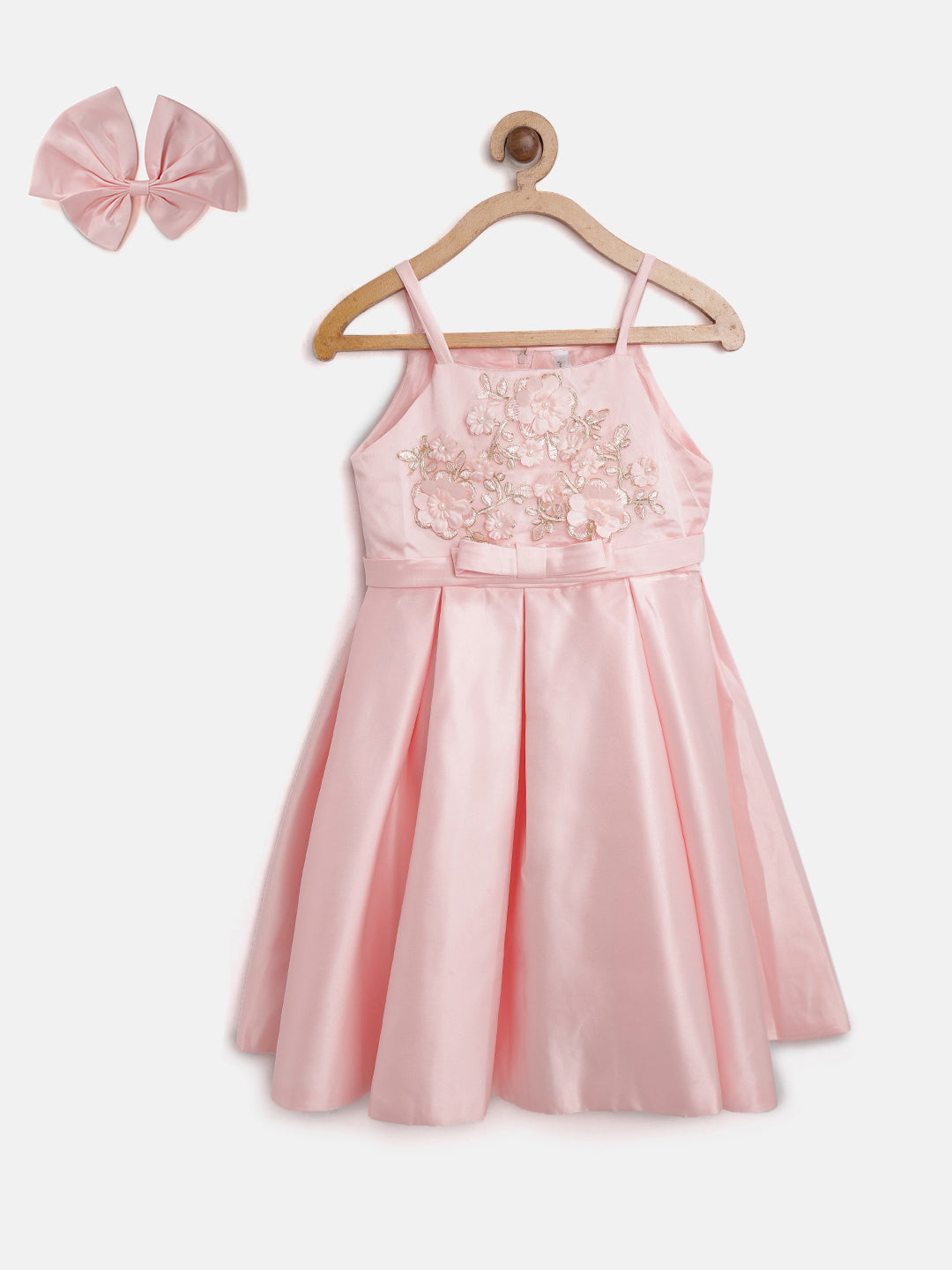 Gilr's Cream Flowers And Pearls Embellished Party Dress - StyleStone Kid