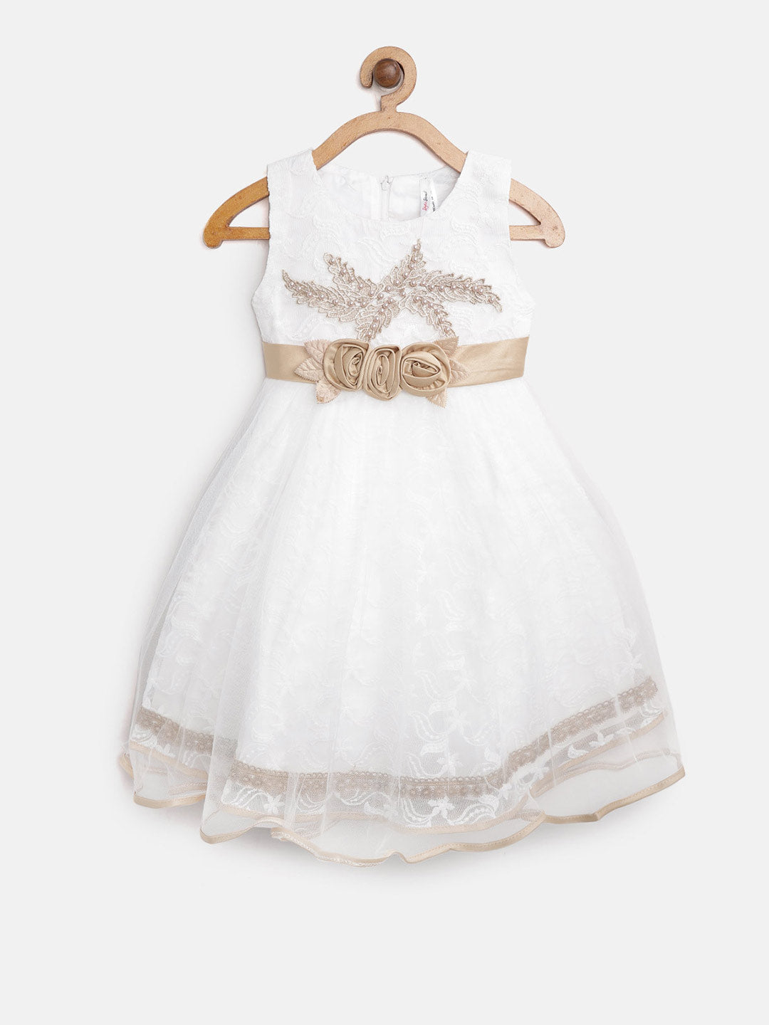 Gilr's White And Green Embellished And Embroidered Party Dress - StyleStone Kid