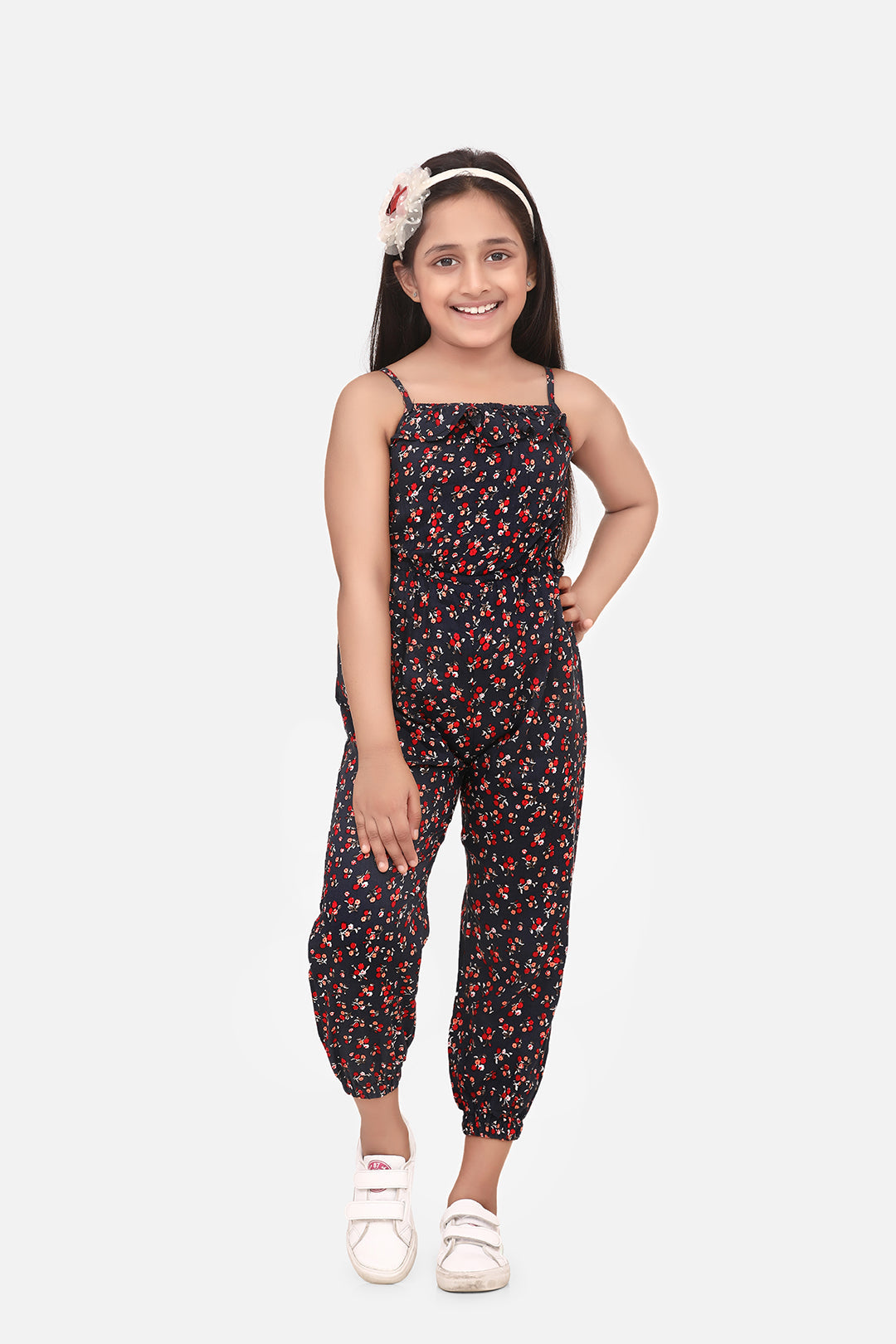 Girl's Red Printed Rayon Jumpsuit - StyleStone Kid