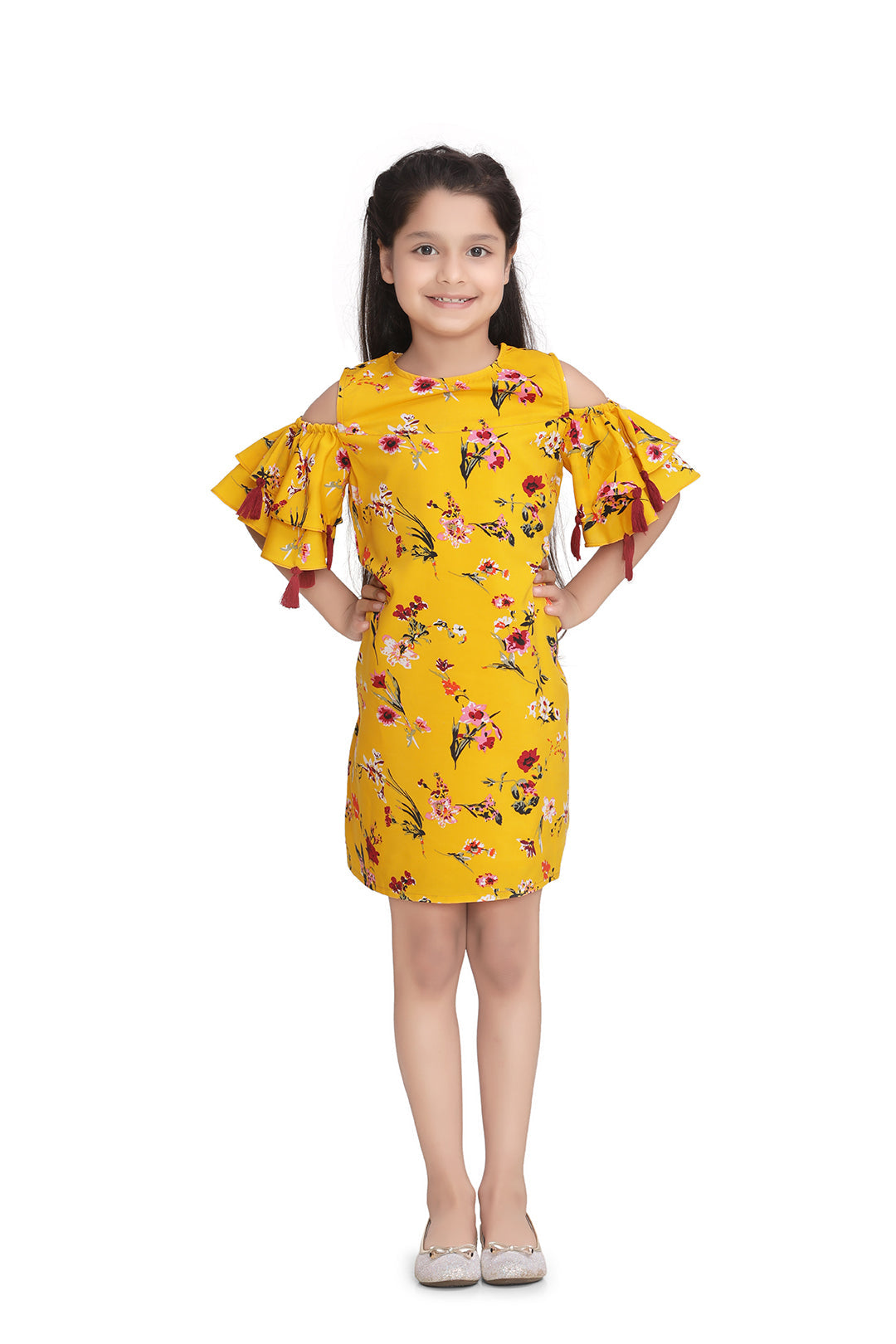 Girl's Pinapple Print Polyester Crepe Dress With Ruffle - StyleStone Kid