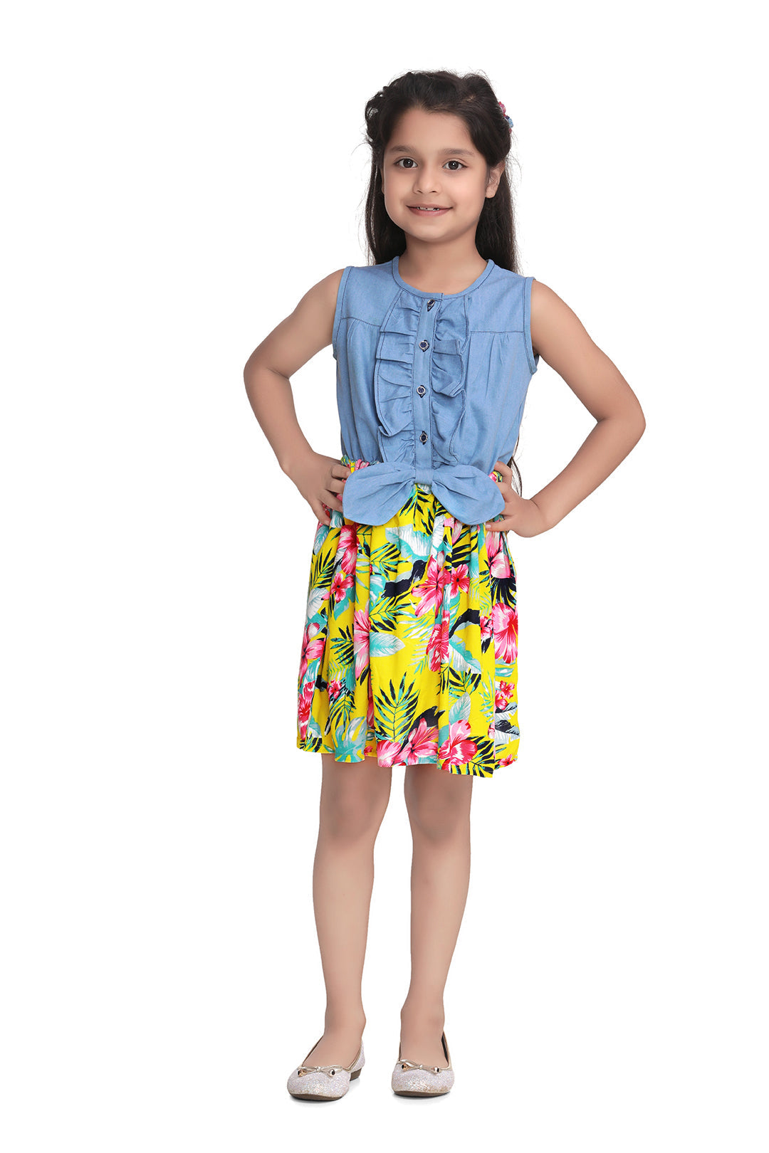 Girl's Polyester Crepe Shirt And Attached Net Tutu Skirt Dress - StyleStone Kid