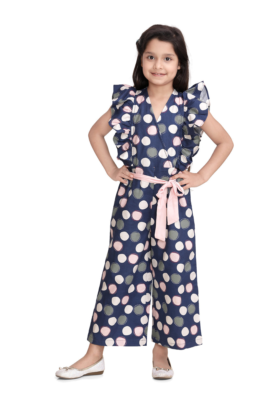 Girl's  Abstract Print Playsuit With Side Ruffle - StyleStone Kid