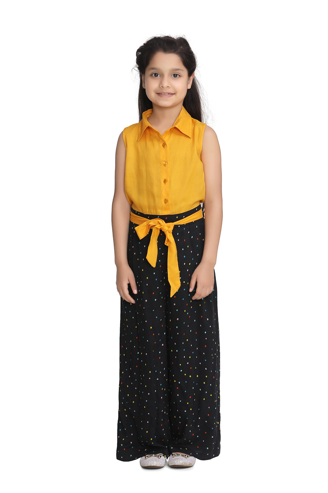 Girl's  Polka Printed Jumpsuit With Ruffle Sleeve - StyleStone Kid