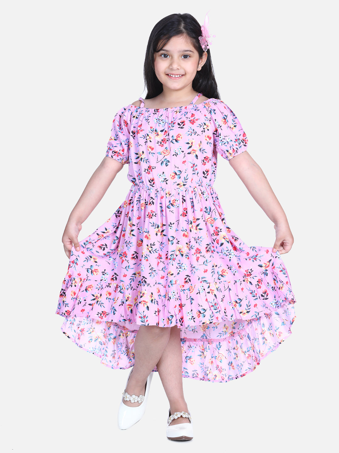 Girl's  Mutli Colour Stripe Dress With Belt - StyleStone Kid