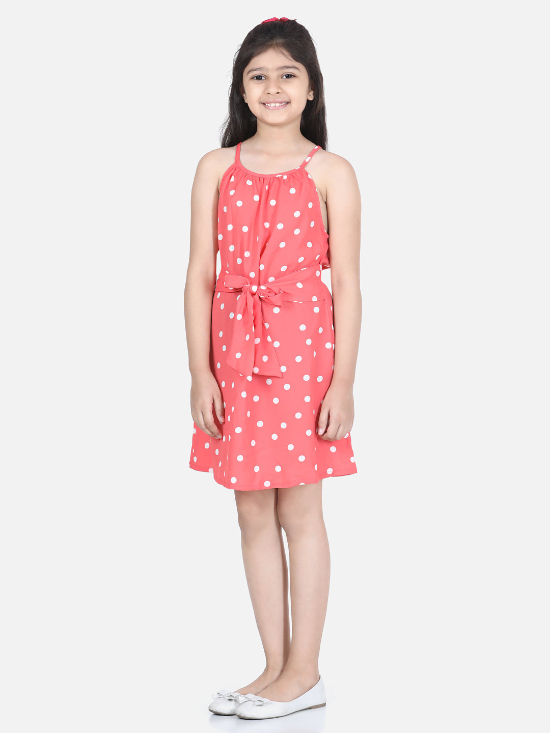 Girl's Coral Floral Front Tie Knot Dress - StyleStone Kid