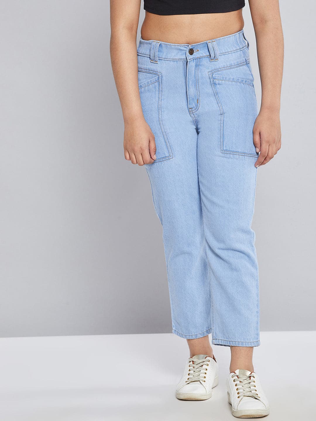 Girl's Ice Blue Front Pocket Straight Jeans - LYUSH KIDS