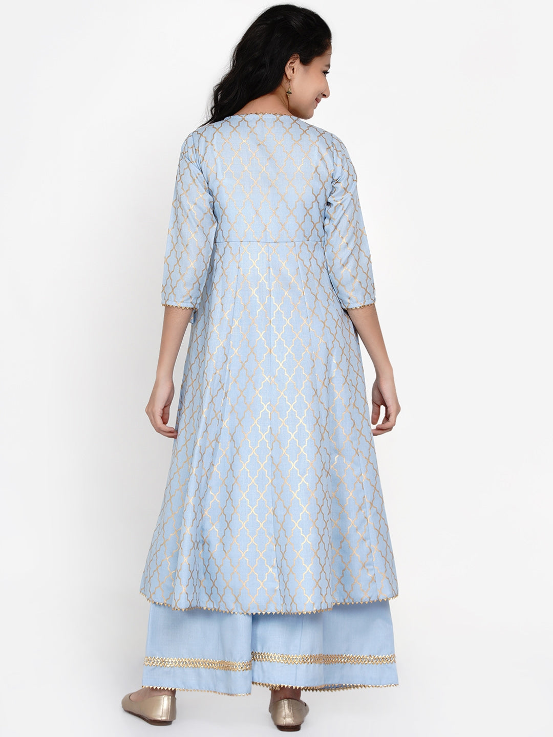 Girl's Blue Printed Regular Kurta with Palazzos - NOZ2TOZ KIDS