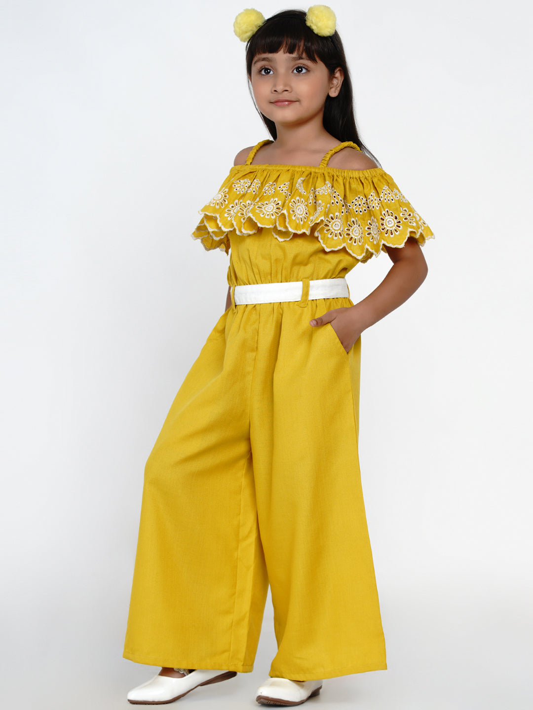 Girl's Off Shoulder Cotton Ruffles Jumpsuit - Bitiya By Bhama