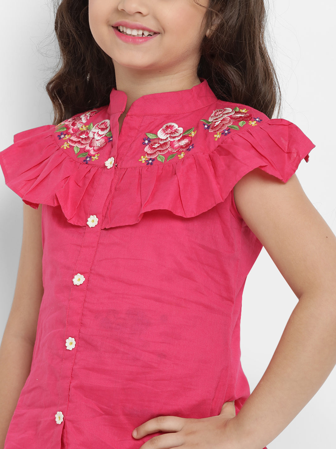 Girl's Fuchsia Pink & White Printed Top With Palazzos - Bitiya By Bhama