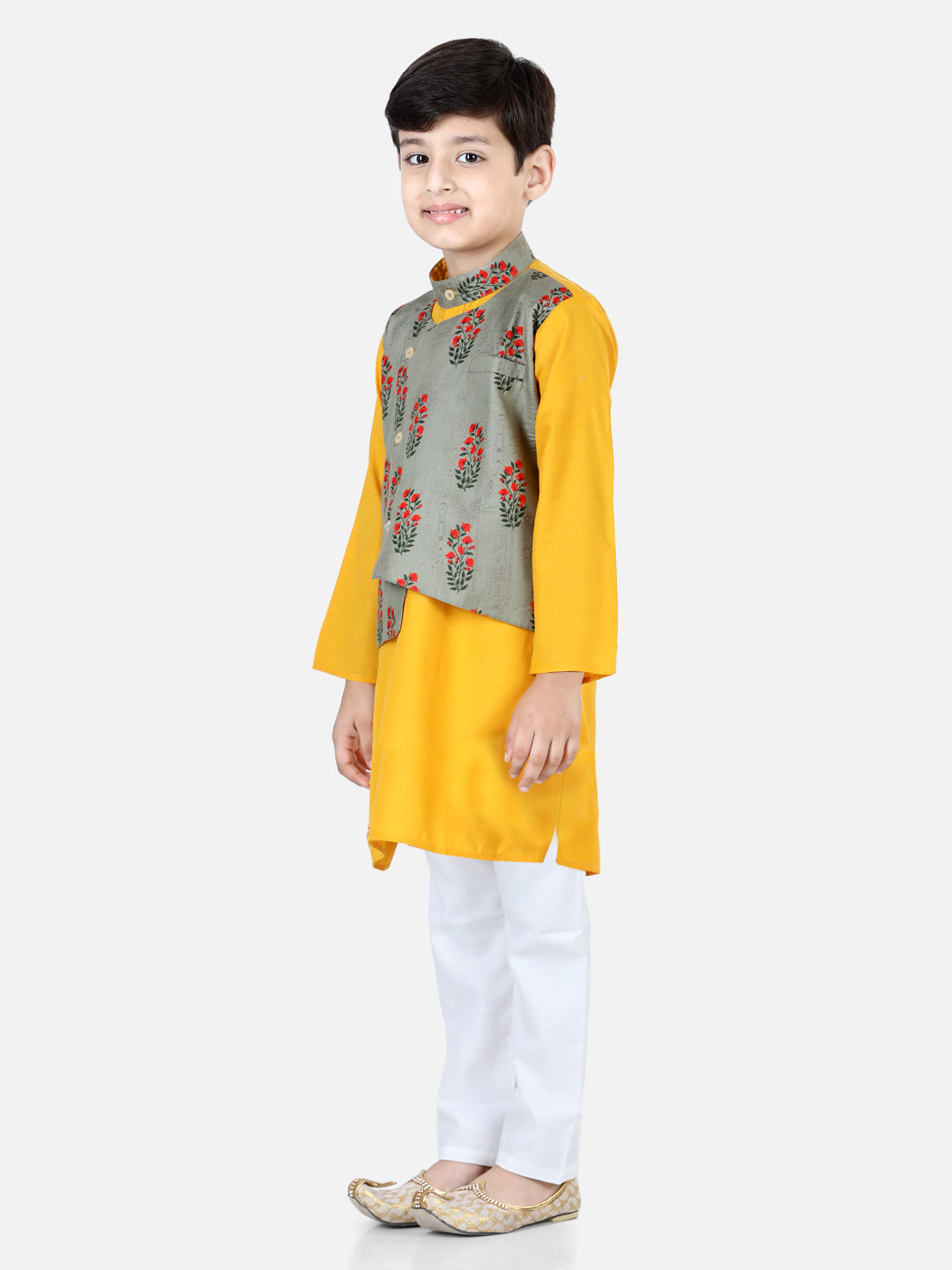 Boy's Grey Cotton Kurta Sets - Bownbee