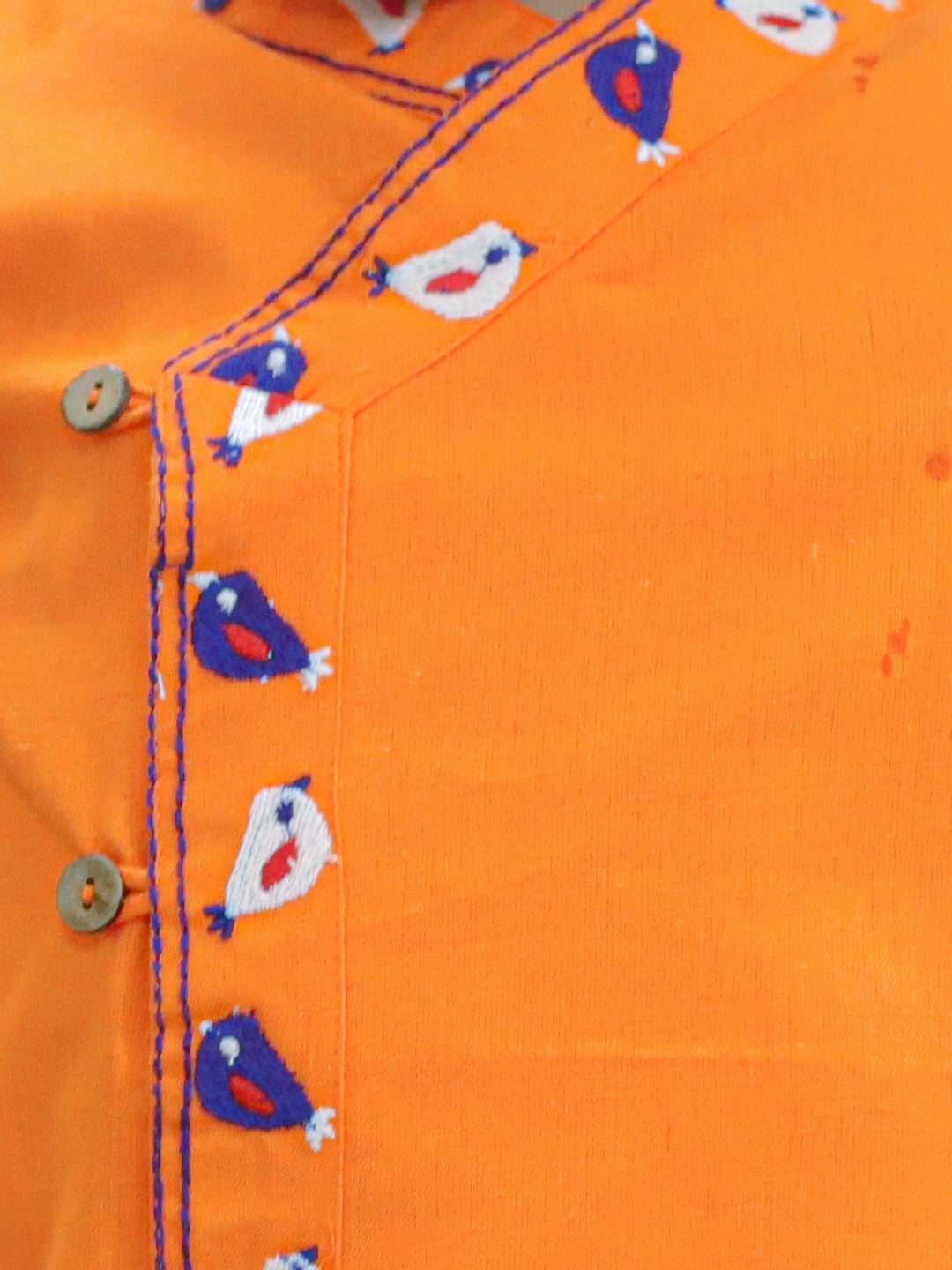 Boy's Orange Embroidery Front Open Cotton Kurta With Dhoti - BOWNBEE