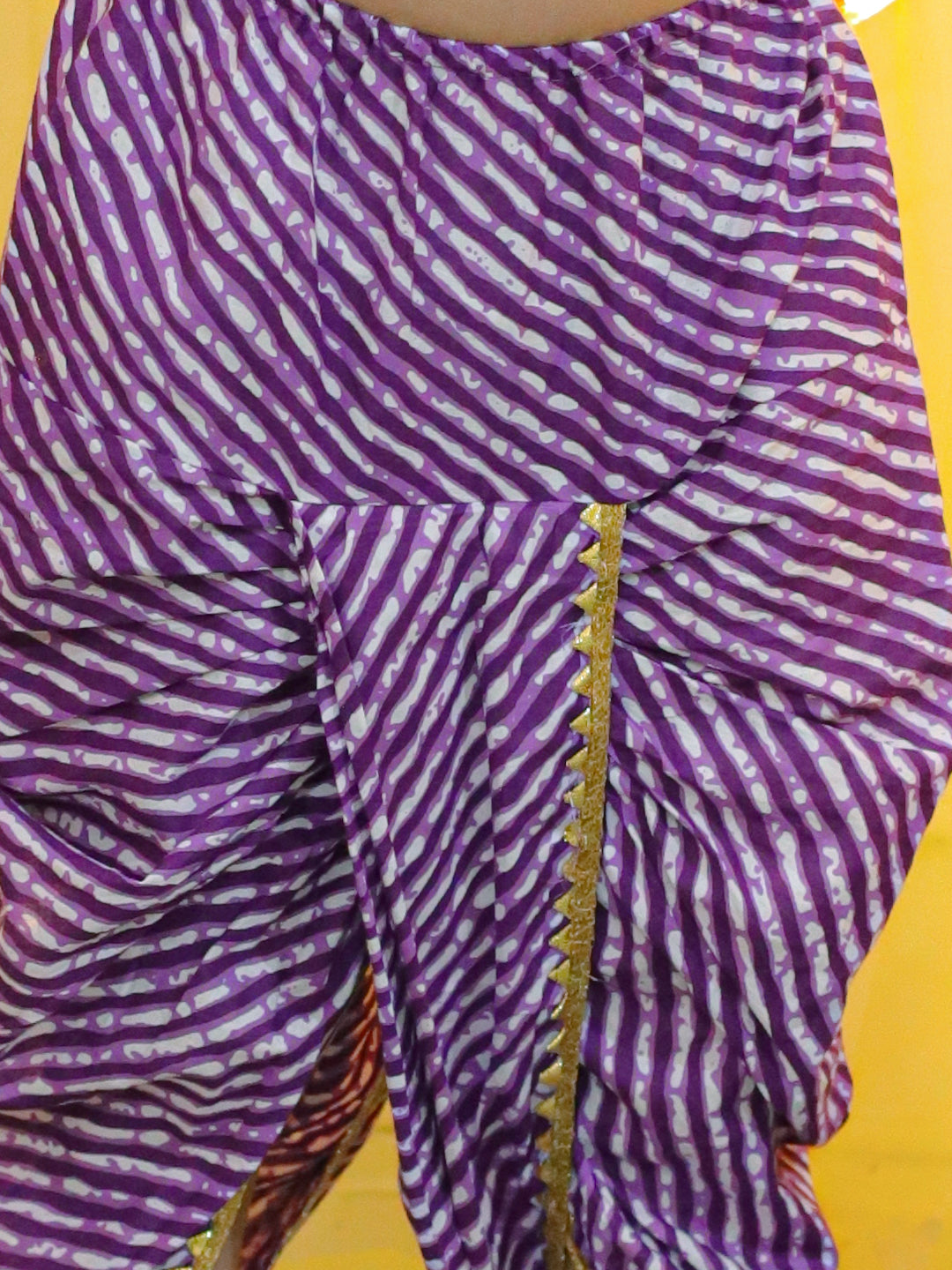 Boy's Purple Ethnic Festive Wear Leheriya Printed Pure Cotton Full Sleeve Dhoti Kurta - BOWNBEE