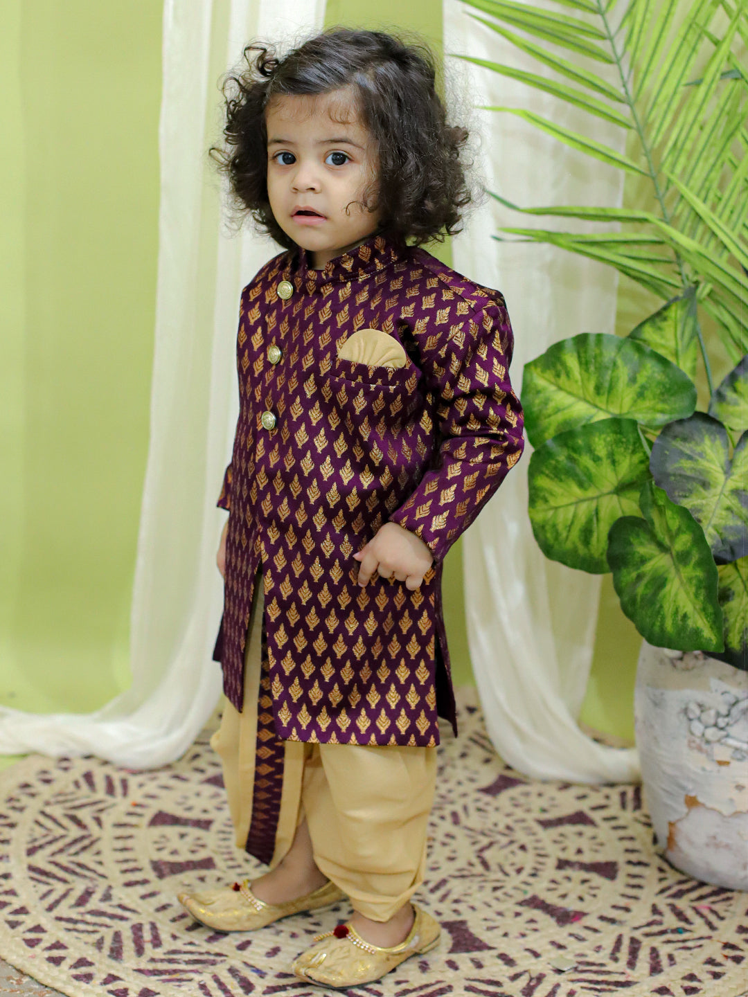 Boy's Purple Silk Sherwani Sets - Bownbee