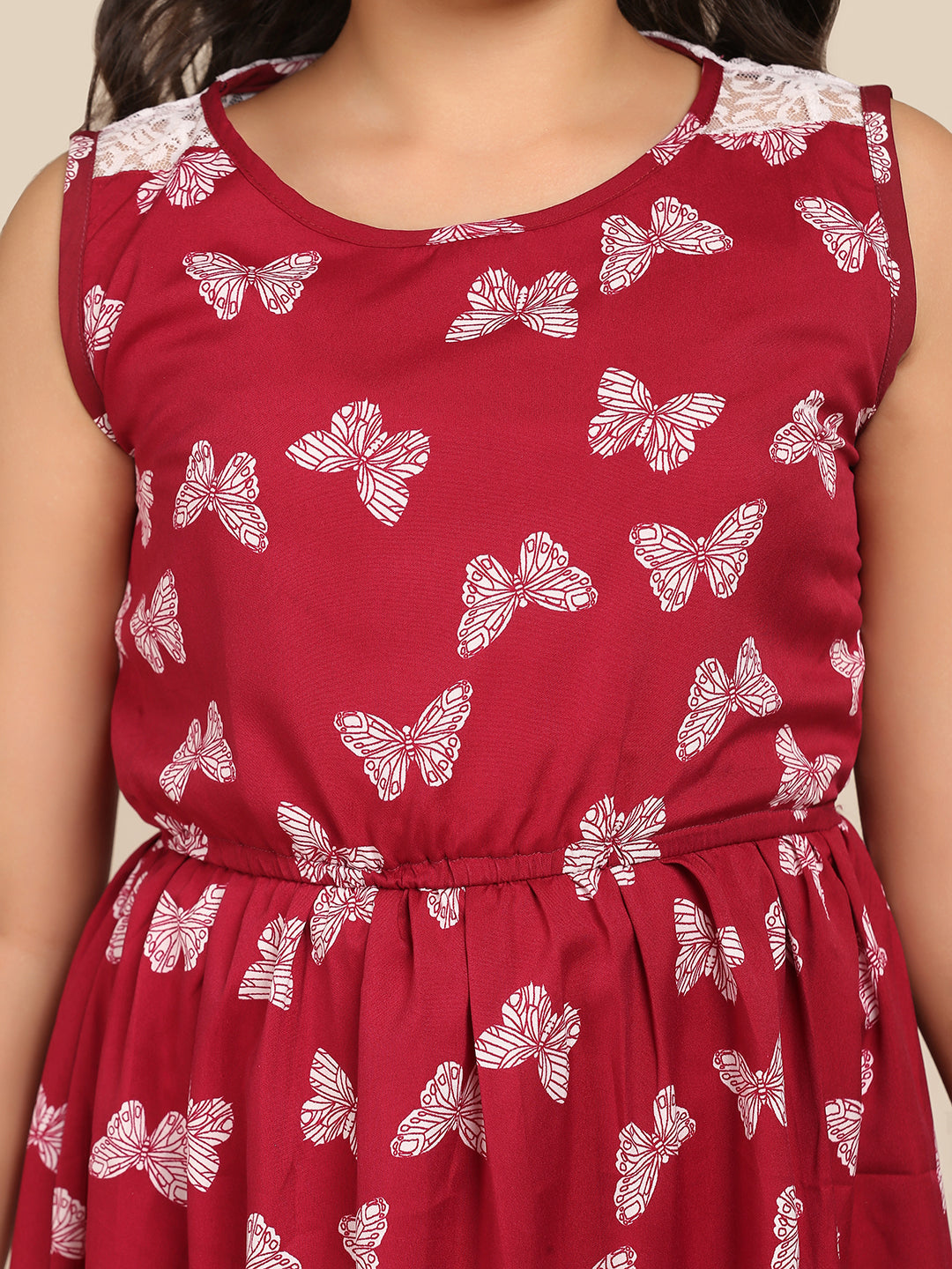 Girl's Maroon Digital Print Dress - Bitiya By Bhama