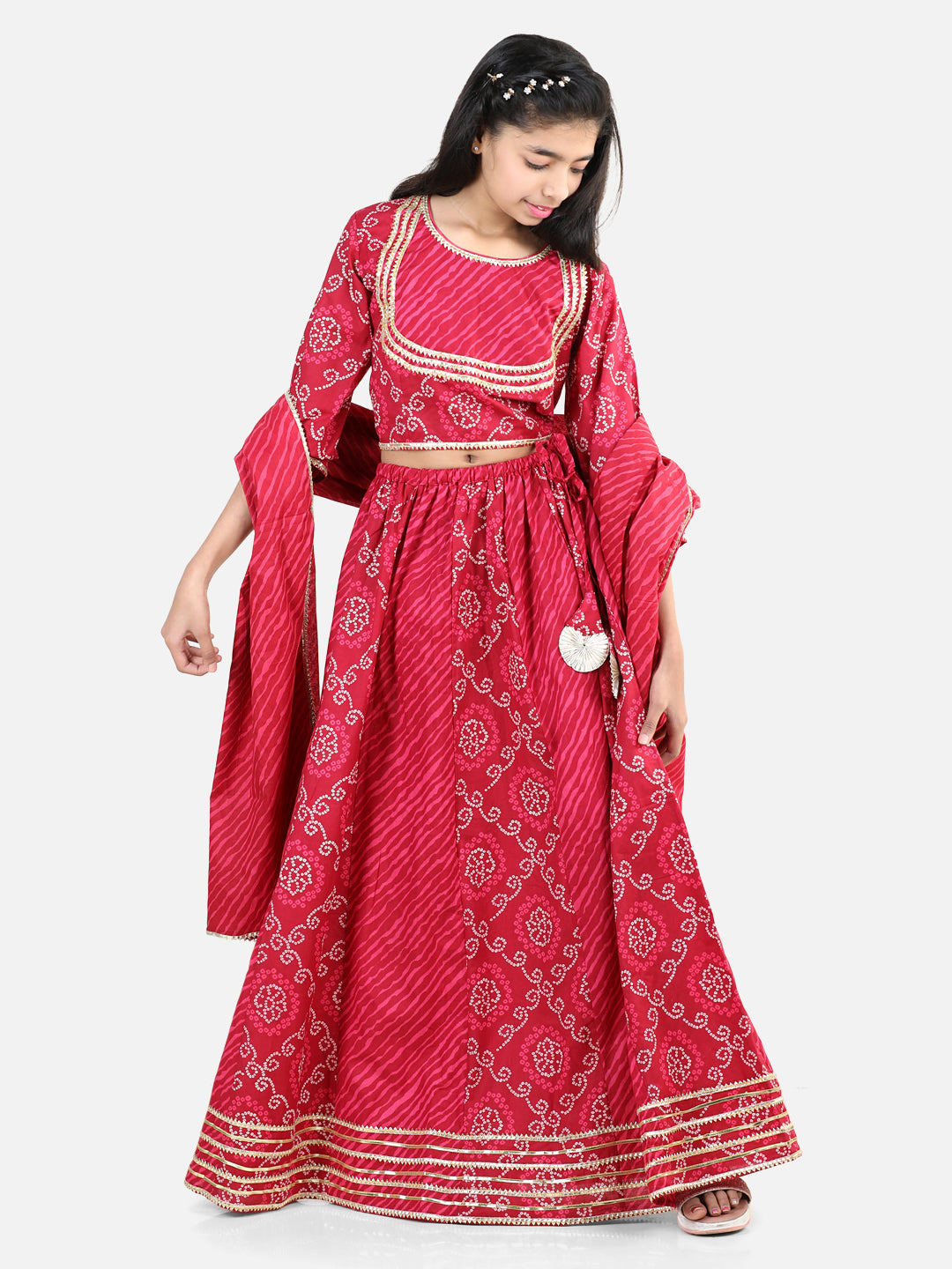 Girl's Cotton Pink Lehenga Sets - Bownbee