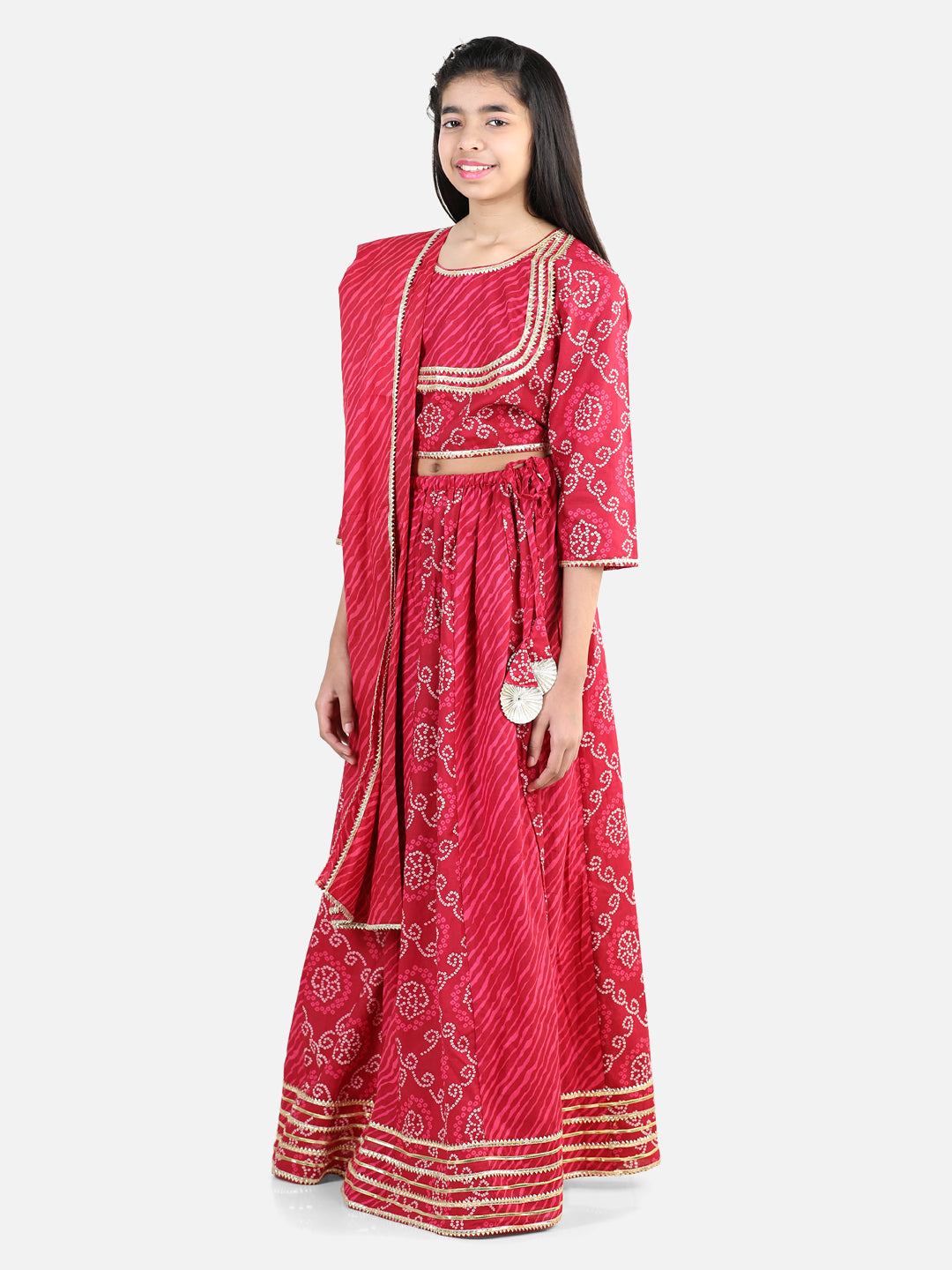 Girl's Cotton Pink Lehenga Sets - Bownbee