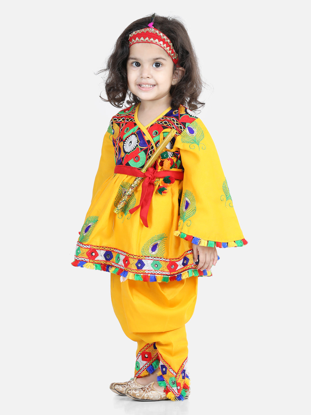 Girl's Yellow Color Embroidered Dhoti Top Radha Dress - NOZ2TOZ KIDS