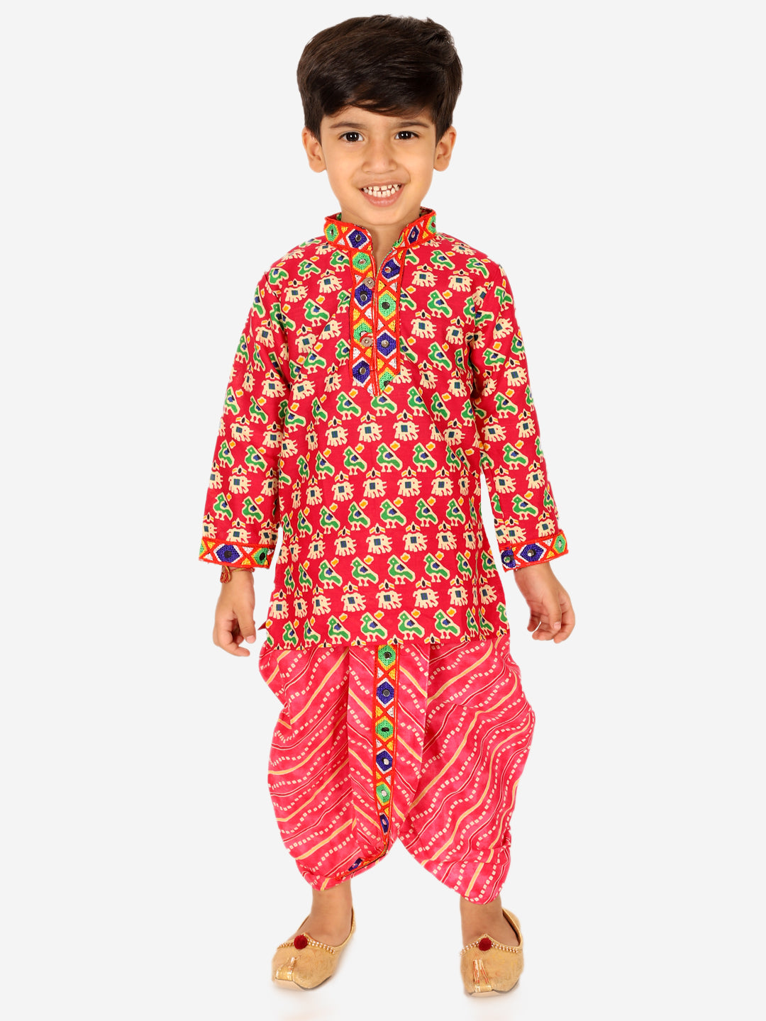 Boy's Pink Cotton Dhoti Sets - Bownbee