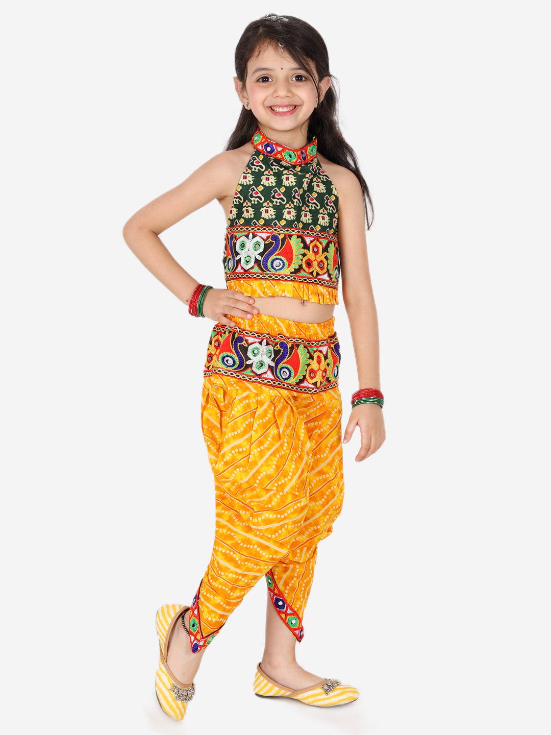 Girl's Cotton Green Dhoti Sets - Bownbee