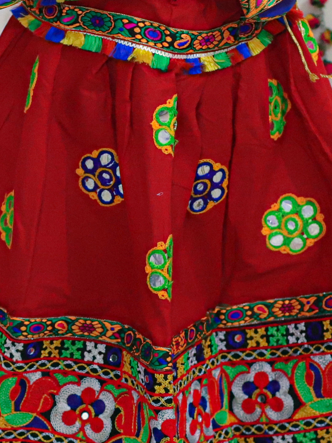 Girl's Cotton Red Lehenga Sets - Bownbee