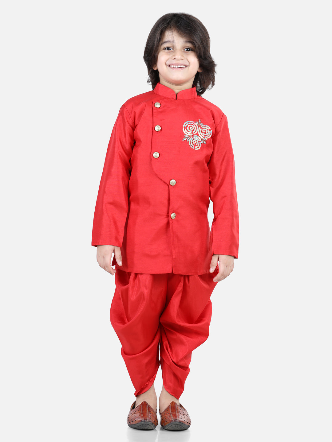 Boy's Red Color Hand Embroidered Kurta Dhoti - NOZ2TOZ KIDS