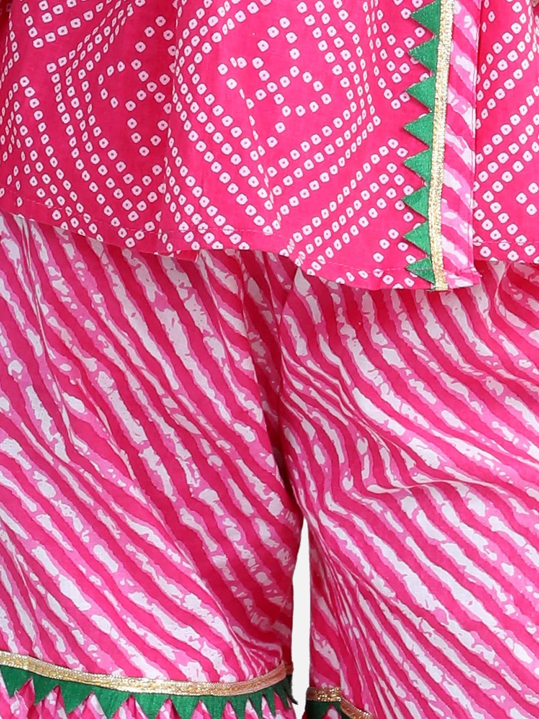 Girl's Pink Color Block Print Cotton Angrakha with Sharara - NOZ2TOZ KIDS