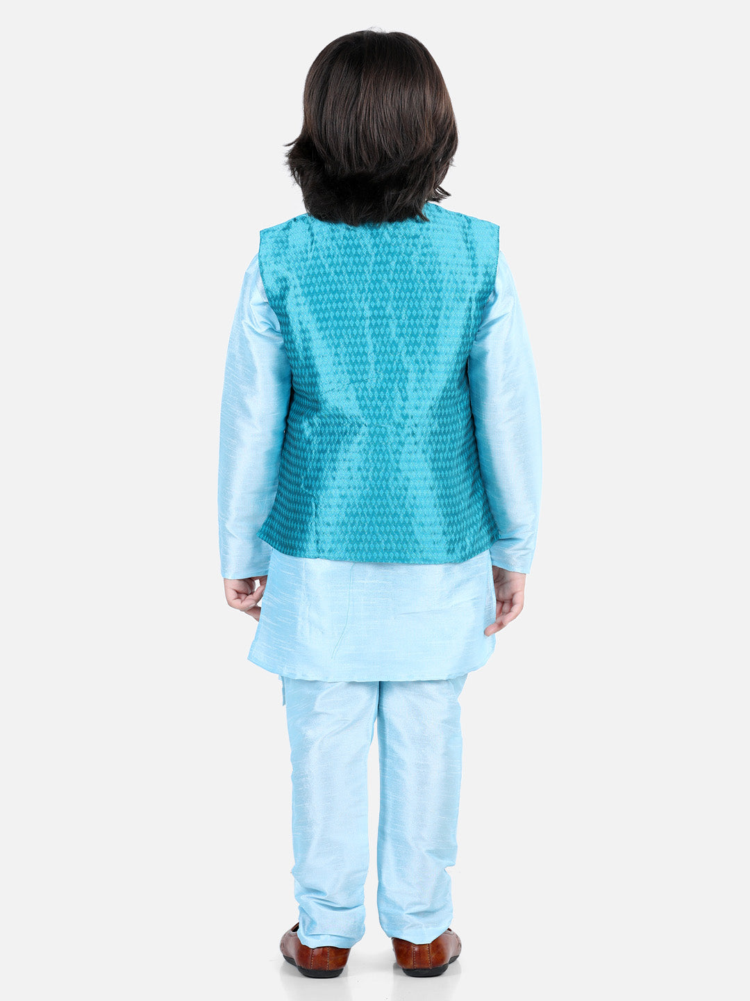 Boy's Blue Color Boys Assymetric Kurta Pajama with Jacquard Jacket - NOZ2TOZ KIDS