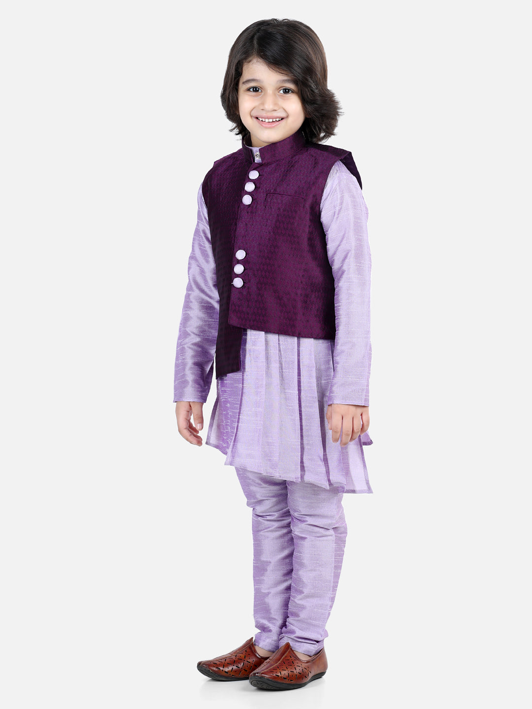 Boy's Purple Cotton Kurta Sets - Bownbee