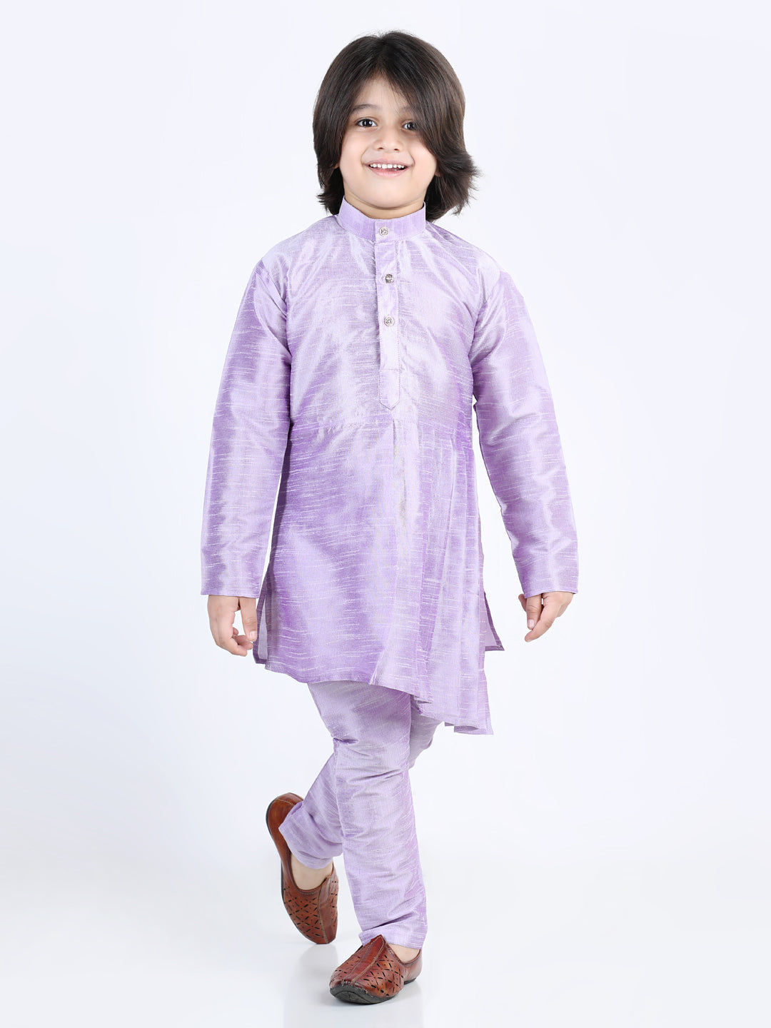 Boy's Purple Cotton Kurta Sets - Bownbee