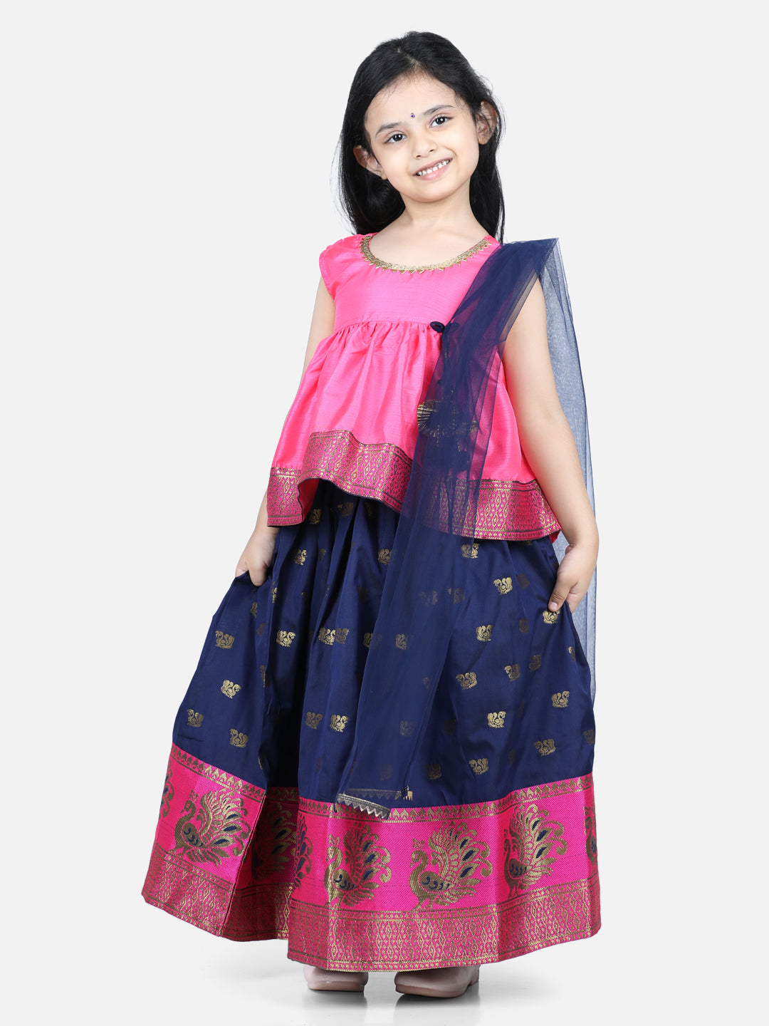 Girl's Silk Pink Lehenga Sets - Bownbee