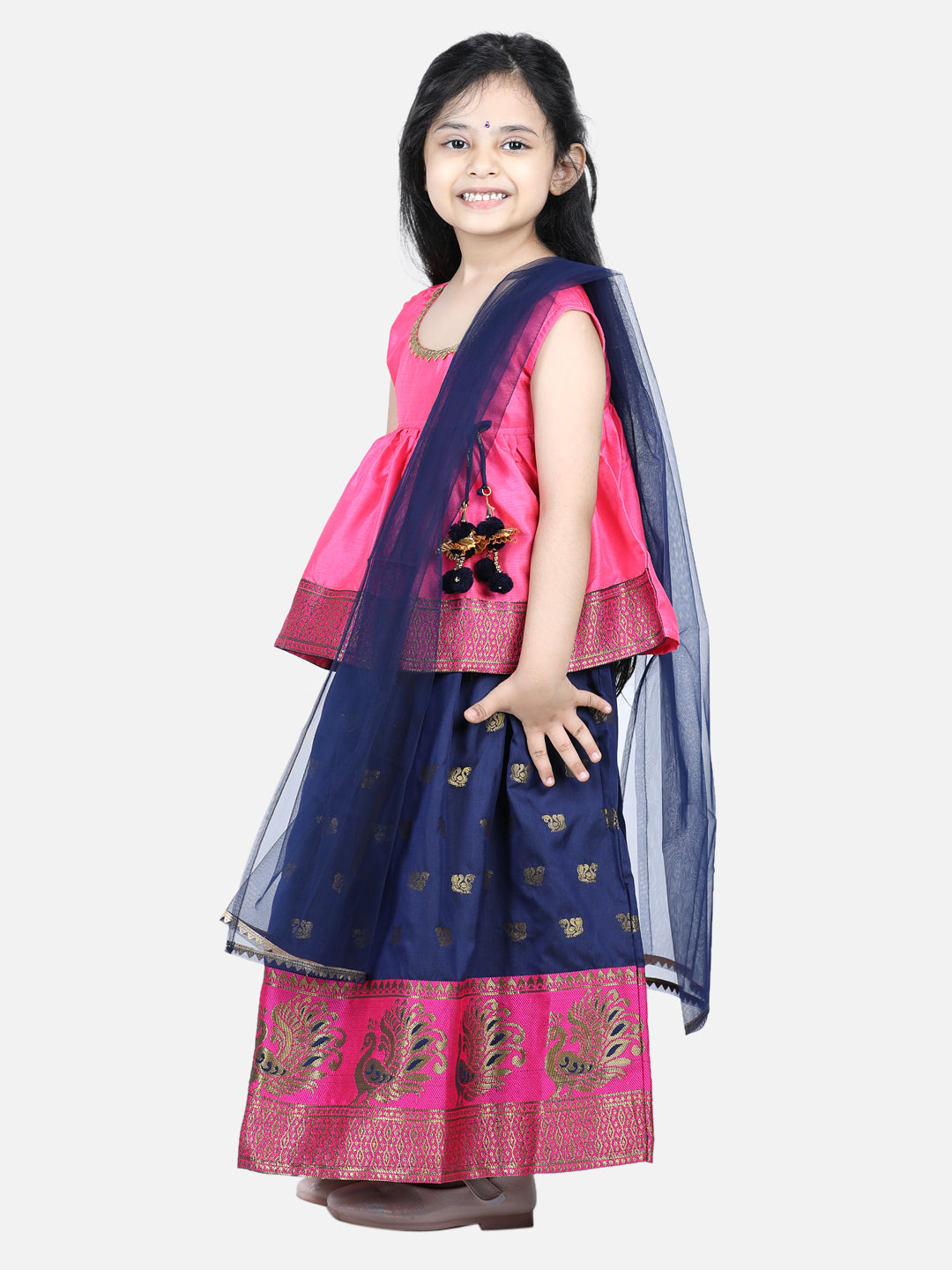 Girl's Silk Pink Lehenga Sets - Bownbee