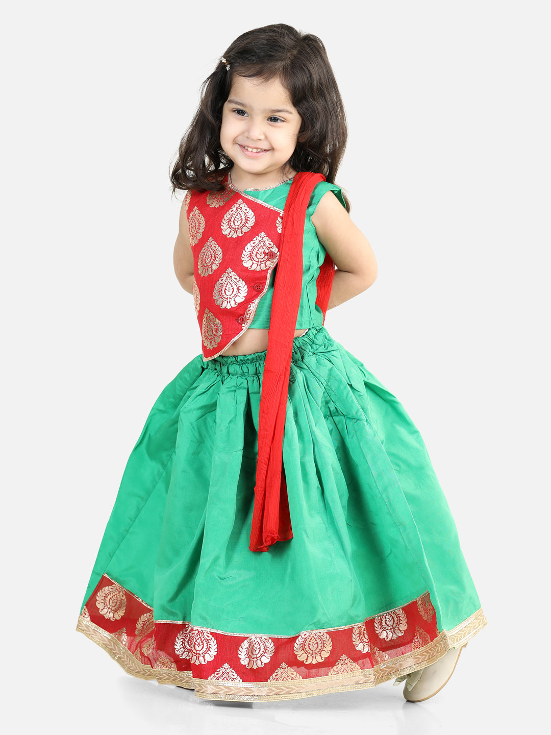 Girl's Silk Green Lehenga Sets - Bownbee